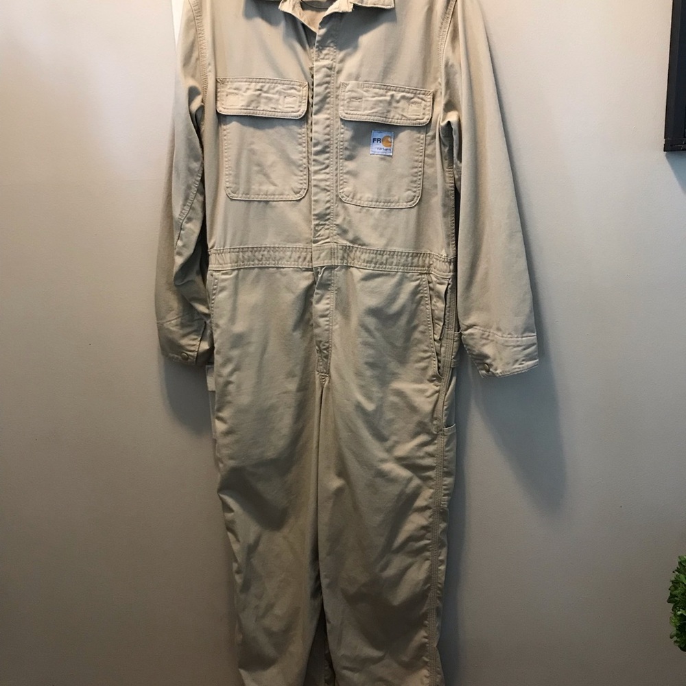 Carhartt Mens FR Coveralls 44 Regular Full Zip Khaki